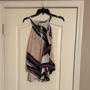White House Black Market Black and Pink Striped Blouse